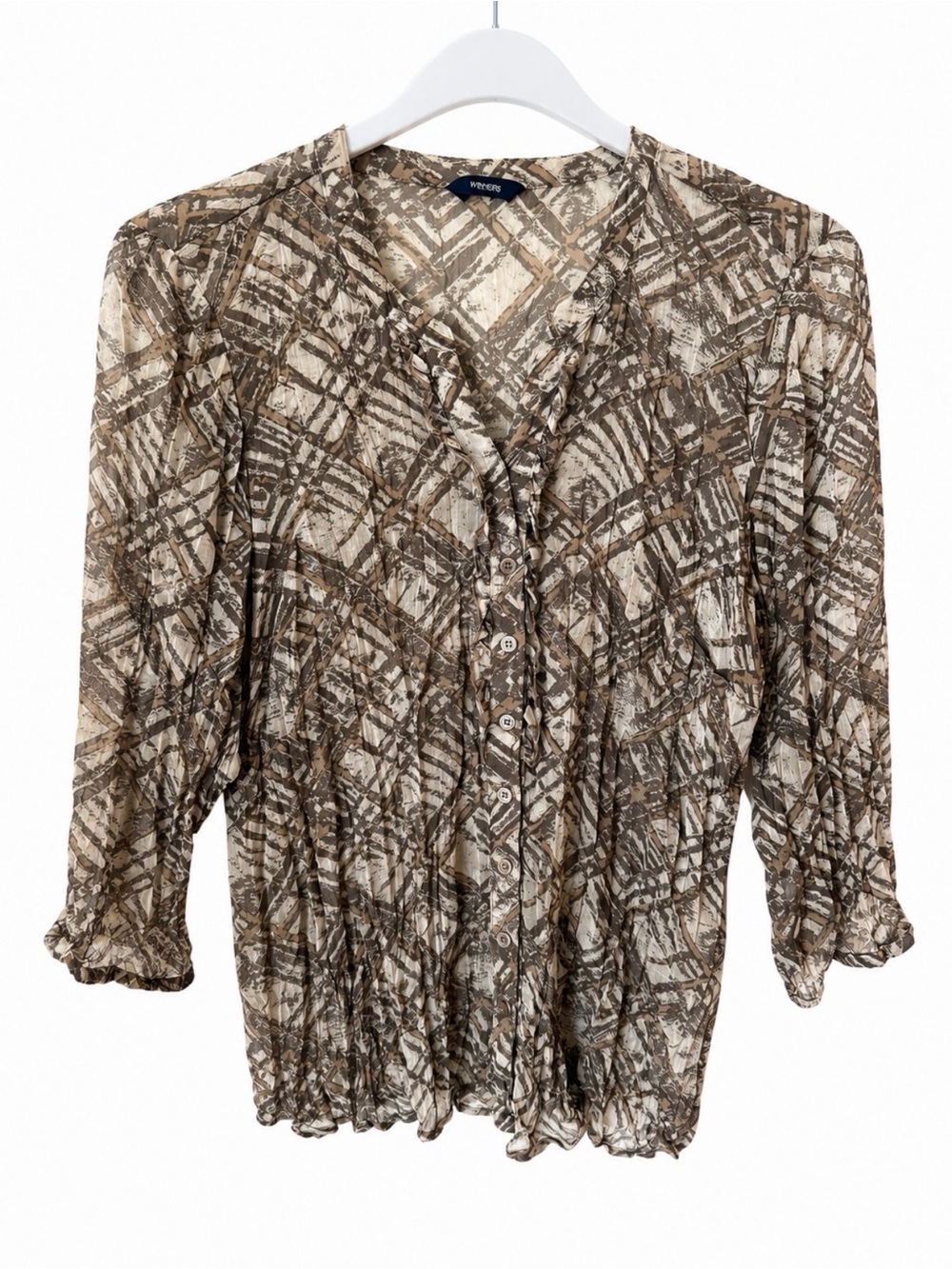 Reitmans Brown and Cream Abstract Button-Front Blouse brown beige woman Medium